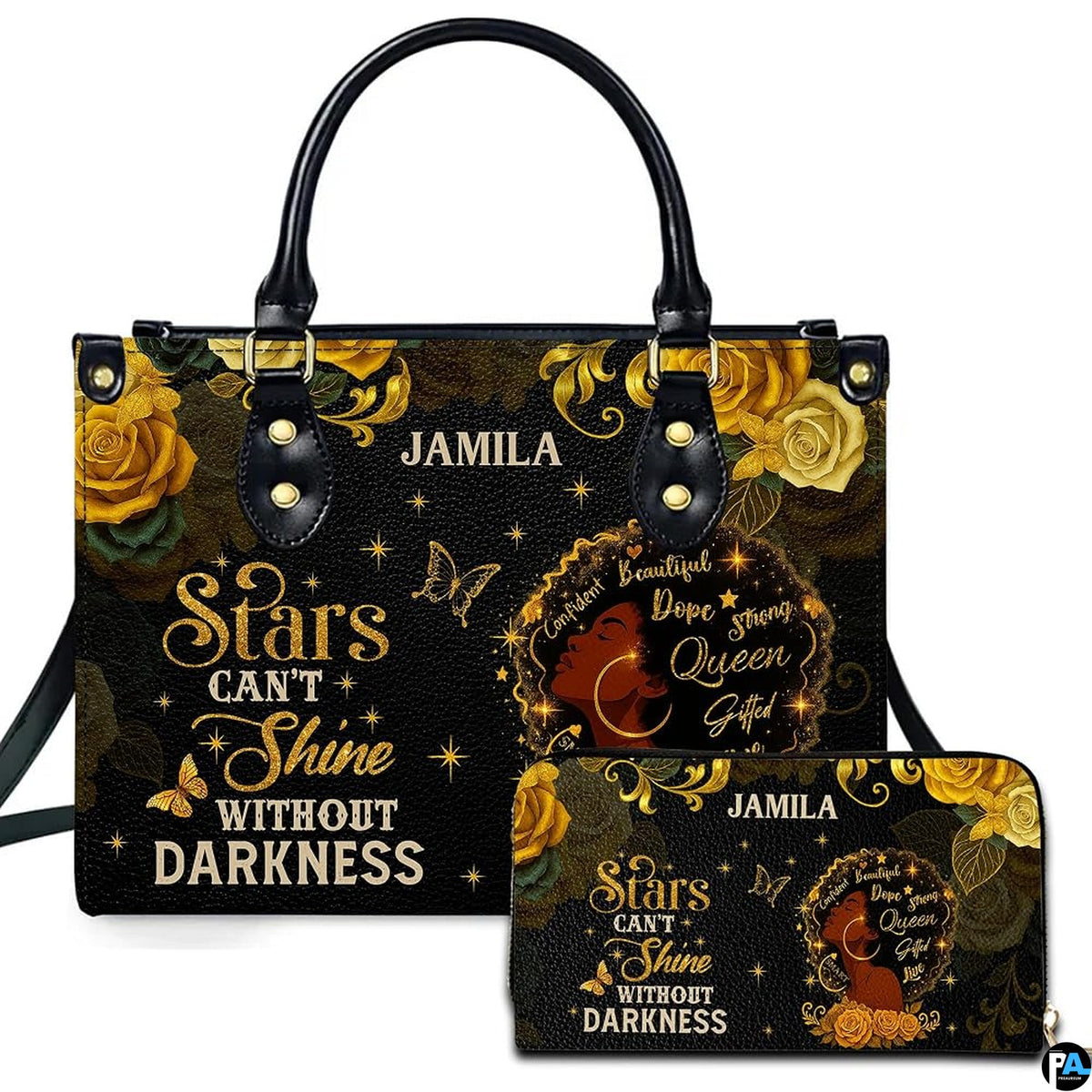 Personalized Black Woman Gold Rose Quote Handbag for Meaningful Gifts