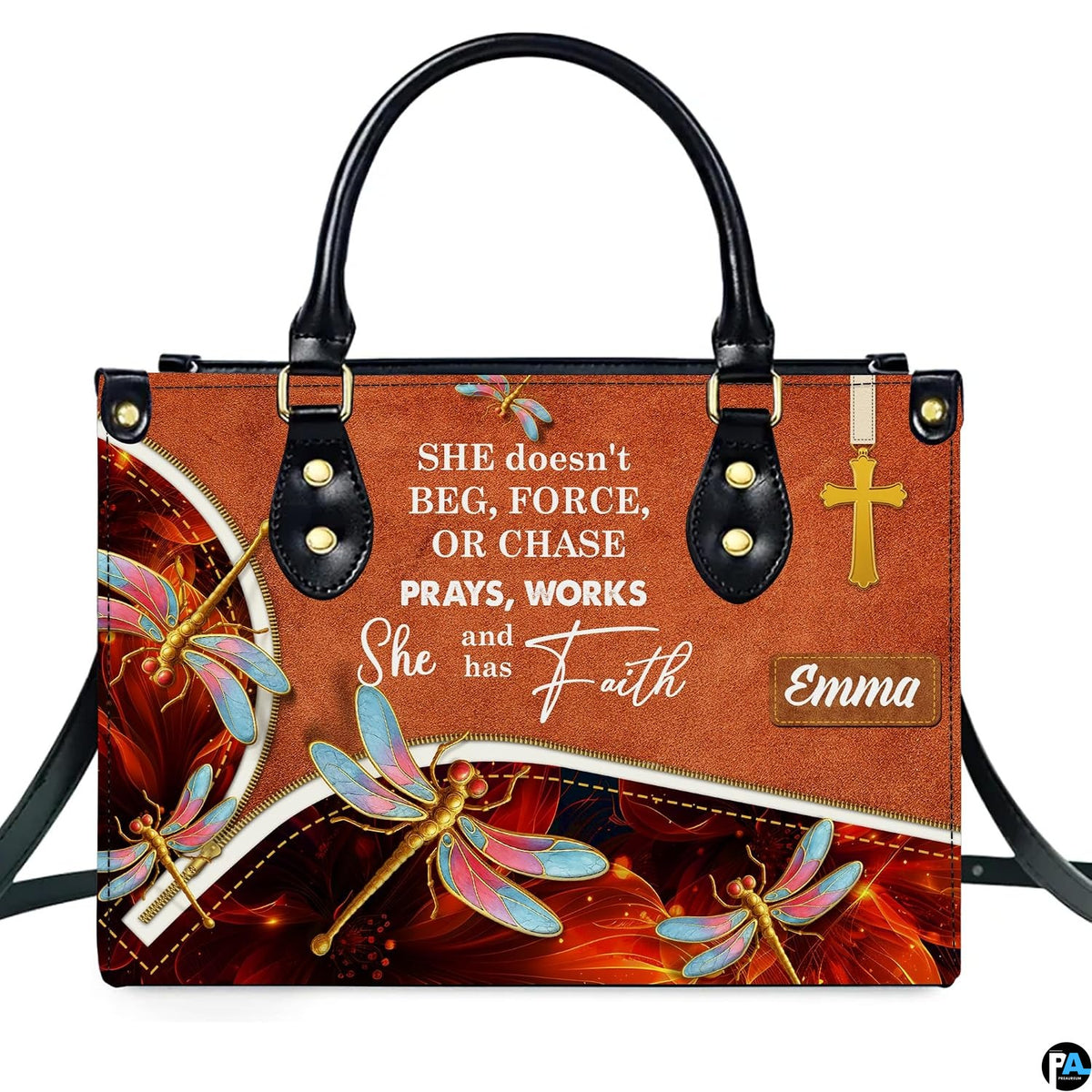 Dragonfly cross handbag displayed with matching continental wallet