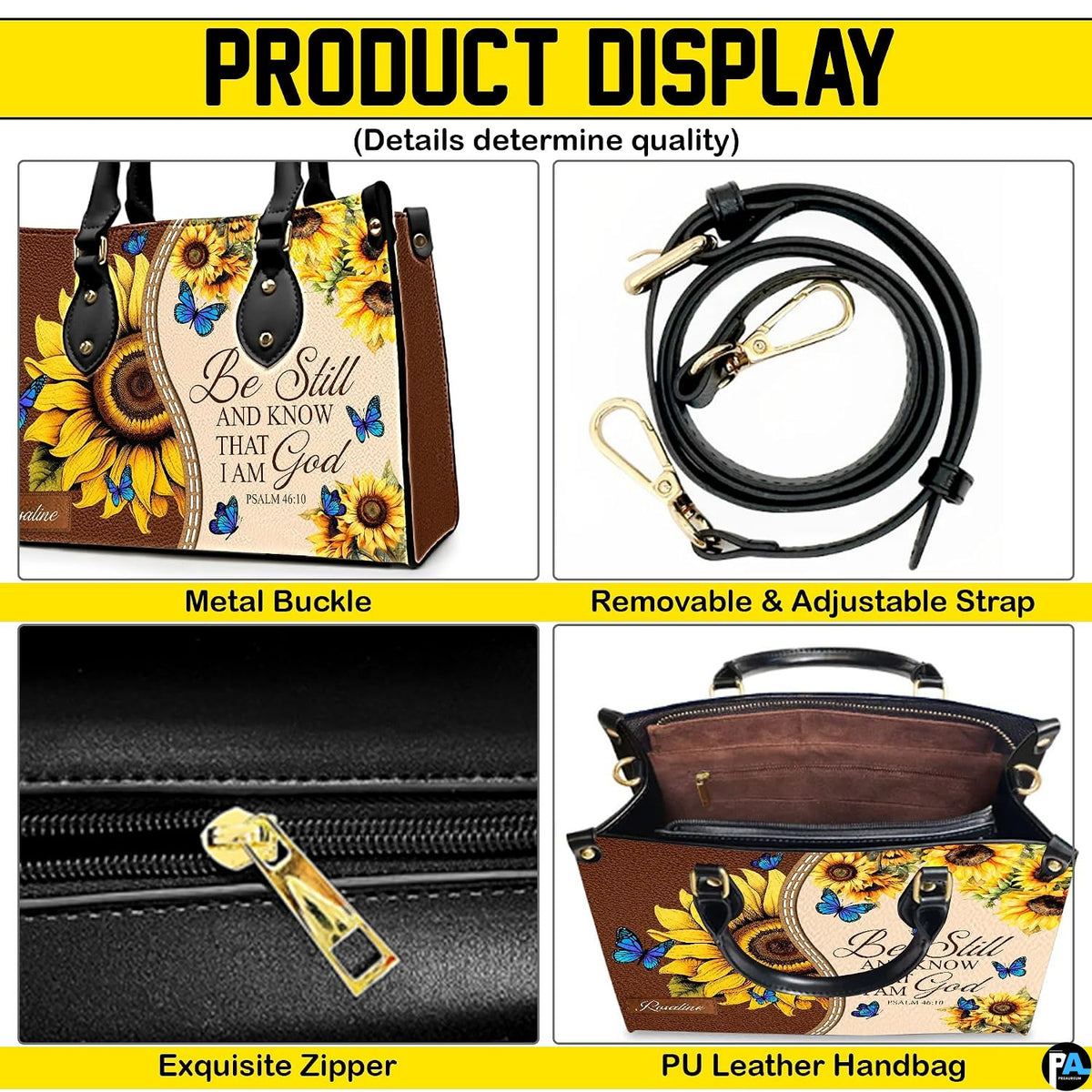 Interior compartment view displaying lining and pocket organization of sunflower handbag.