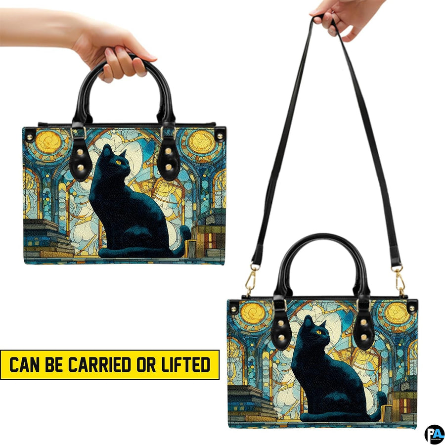 Demonstration graphic showcasing dual elevated holding positions for the cat art piece.