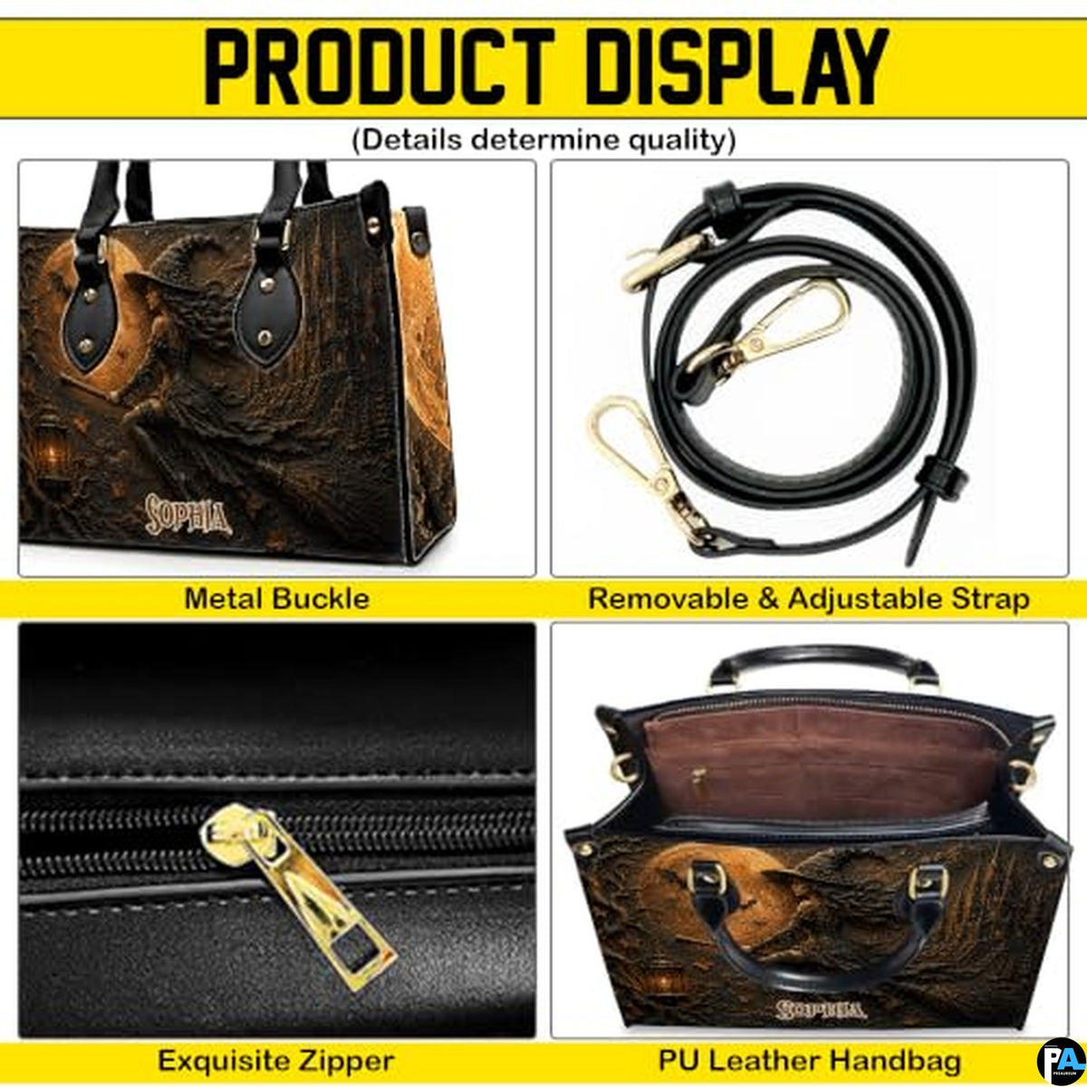 Personalized Witch Handbag with Purse, Custom Name Gothic Leather Bag Set for Women, Halloween Shoulder Bag, Witch Gift
