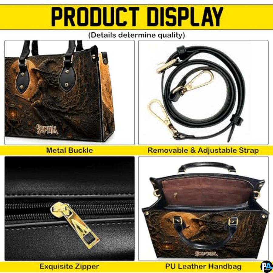 Personalized Witch Handbag with Purse, Custom Name Gothic Leather Bag Set for Women, Halloween Shoulder Bag, Witch Gift