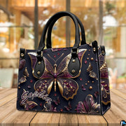 Alternative angle display of gold plum butterfly handbag and wallet set
