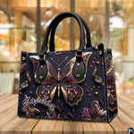 Alternative angle display of gold plum butterfly handbag and wallet set