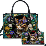 Stained Glass Cat Art Mosaic Floral Medallion Design