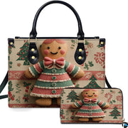 Front studio presentation showcasing the gingerbread girl cookie artwork and festive holiday botanical pattern.