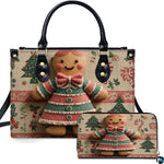 Front studio presentation showcasing the gingerbread girl cookie artwork and festive holiday botanical pattern.