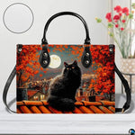 Black Cat Leather Bag – Vintage Cat Art Handbag, Stylish Animal-Themed Purse, Unique Gift for Cat Lovers