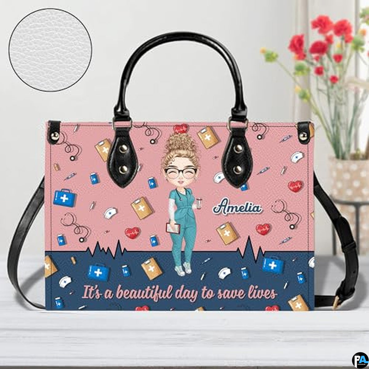 Personalized Nurse Leather Bag – Custom Medical Handbag & Purse Set with Name Gifts for Nursing Student Christmas Gift