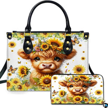 Highland Cow Leather Handbag Custom Cow Purse for Women Country Farm PU Leather Tote Gifts for Farmers Girls Mom Gift