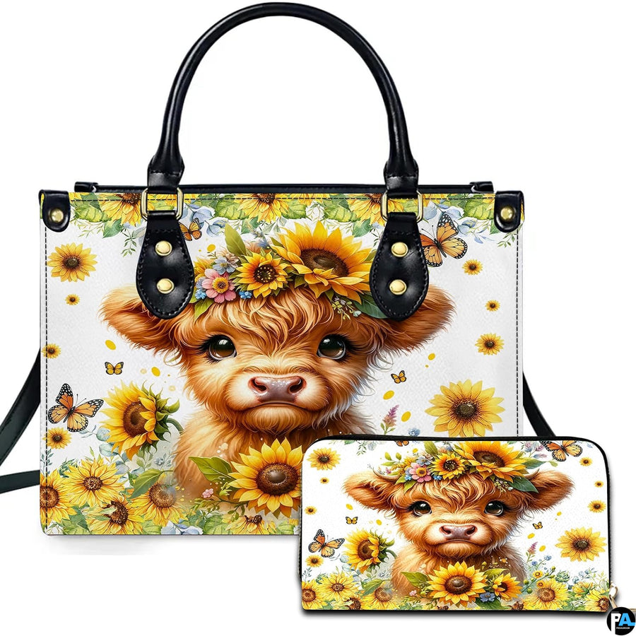 Highland Cow Leather Handbag Custom Cow Purse for Women Country Farm PU Leather Tote Gifts for Farmers Girls Mom Gift
