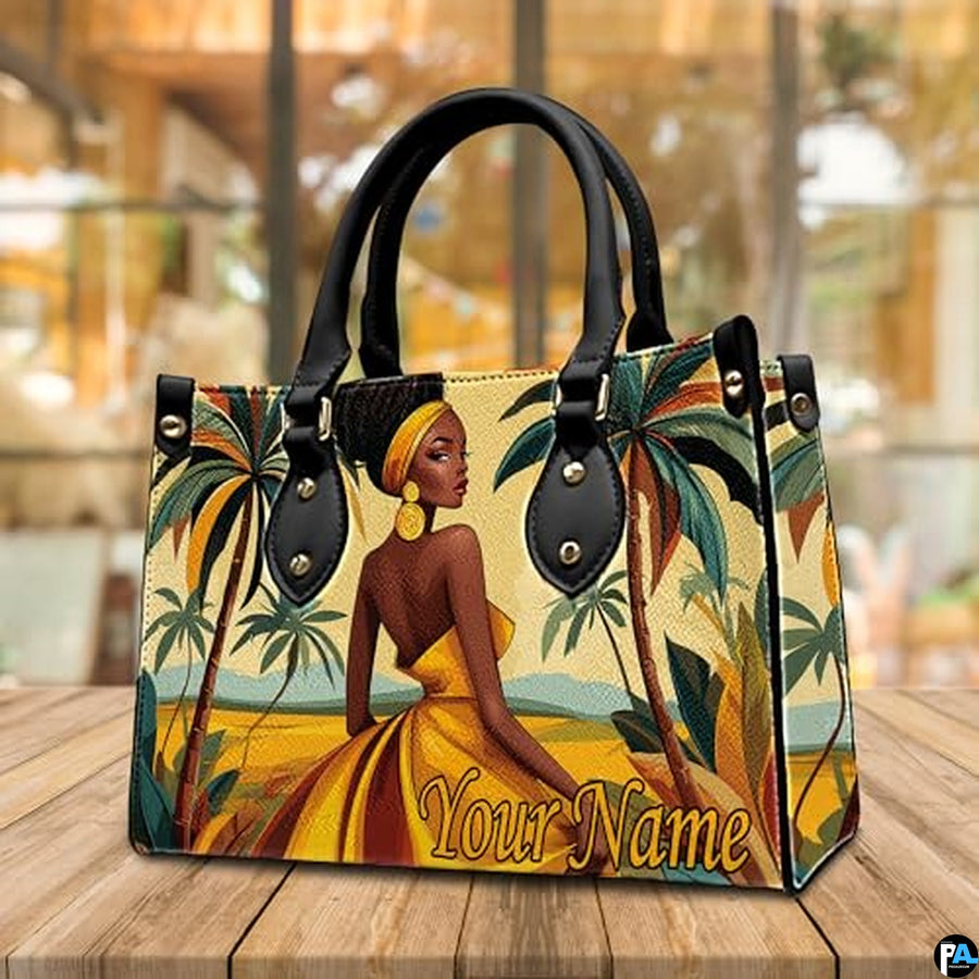 Personalized Black Women Leather Bag, Custom Name African Purses and Handbags Gifts for Mom Birthday Christmas Mothers Day
