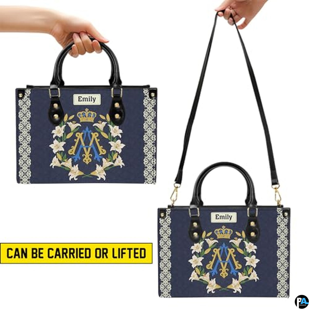 Custom Catholic Virgin Mary Leather Bag, Personalized Name Handbags and Purses for Christian Women Religious Bag Gifts