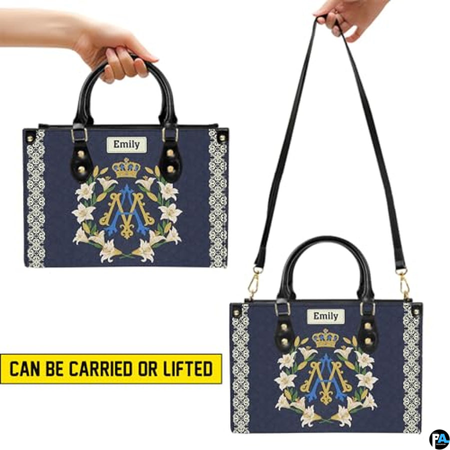 Custom Catholic Virgin Mary Leather Bag, Personalized Name Handbags and Purses for Christian Women Religious Bag Gifts