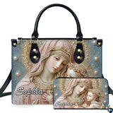 Pearl Beaded Madonna and Child Handbag and Matching Wallet Set