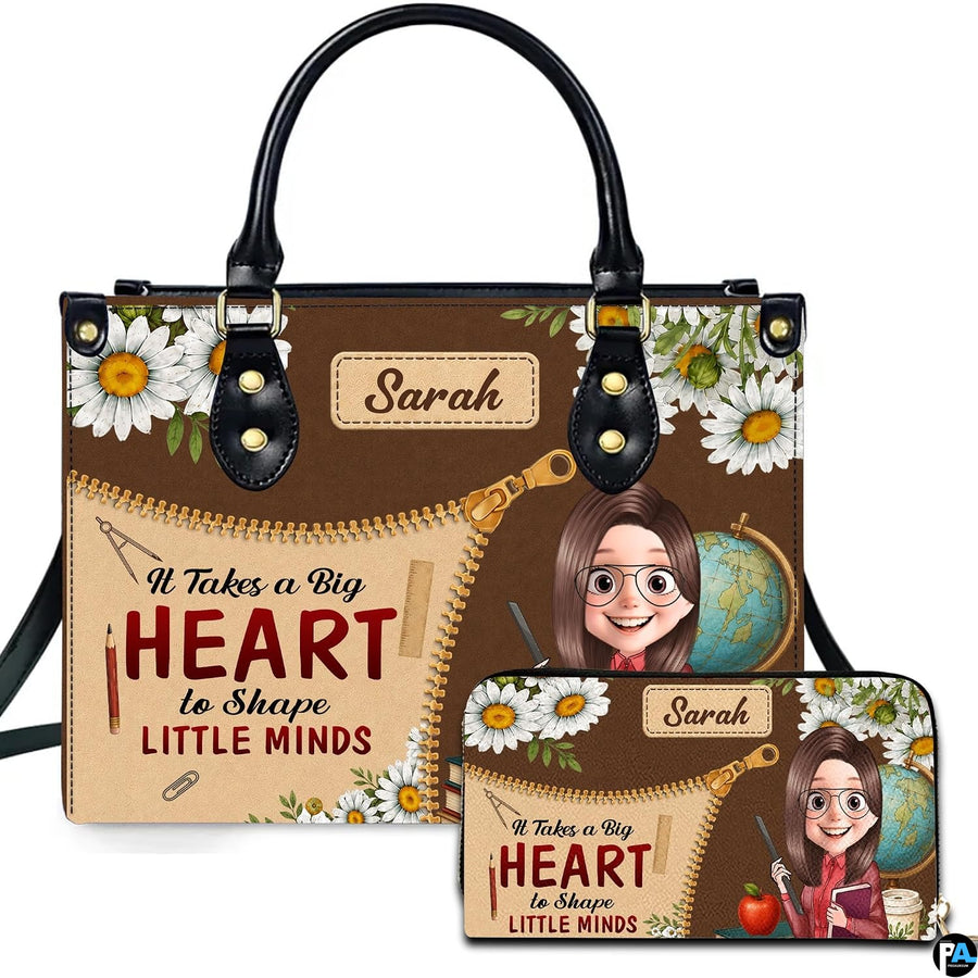 Teacher graphic art accessory and matching companion piece featuring illustrated educator, white daisies, and globe.