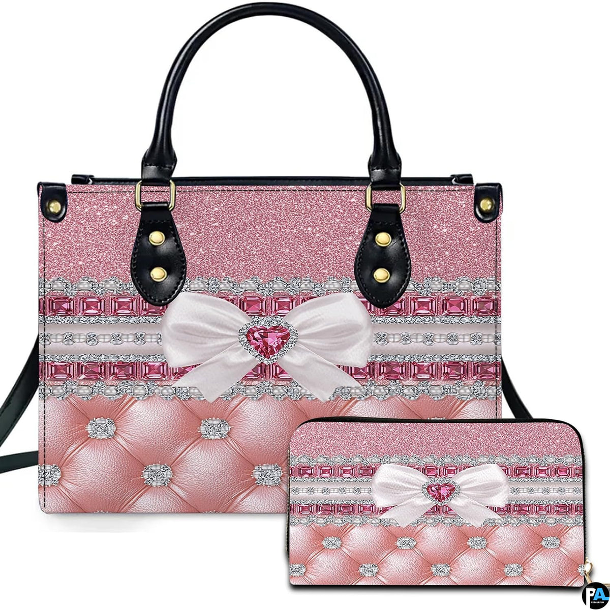 Personalized Pink Quilted Jewel Bow Handbag, Removable Strap