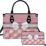 Personalized Pink Quilted Jewel Bow Handbag, Removable Strap