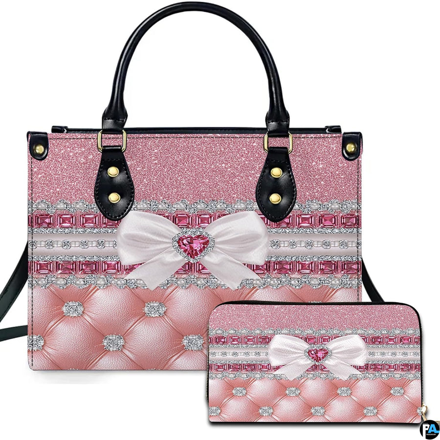 Personalized Pink Quilted Jewel Bow Handbag, Removable Strap