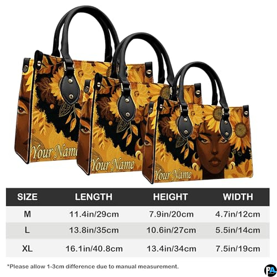Personalized Black Women Leather Bag, Custom Name African Purses and Handbags Gifts for Mom Birthday Christmas Mothers Day