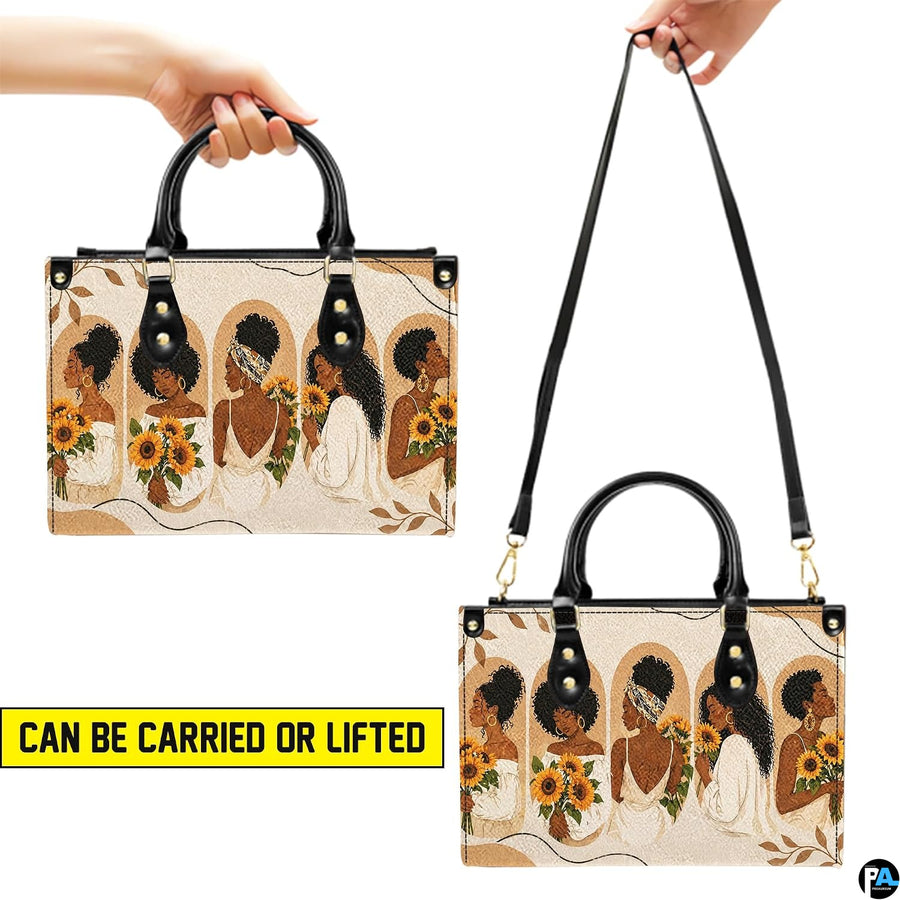 Visual illustration demonstrating dual holding orientations for the five women sunflower design.