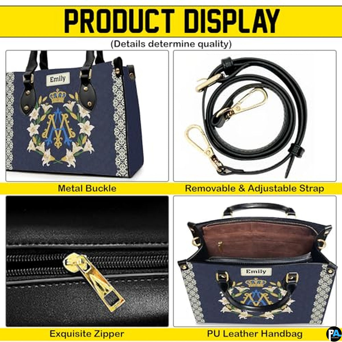 Custom Catholic Virgin Mary Leather Bag, Personalized Name Handbags and Purses for Christian Women Religious Bag Gifts