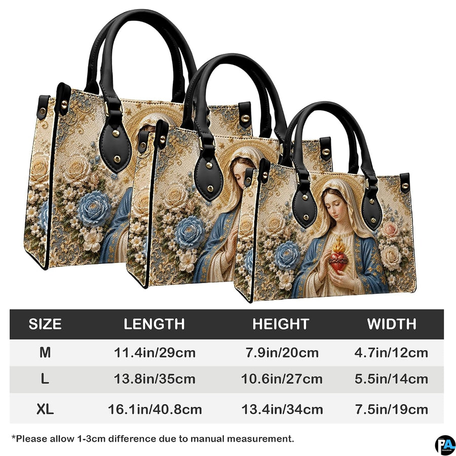 Handbag sizing diagram illustrating medium, large, and extra-large dimensions