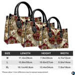 Side perspective view of baroque ruby butterfly handbag and wallet pair