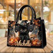 Personalized Halloween Leather Handbag – Custom Witch 3D Printing Effect Purses For Women – Spooky Gothic Shoulder Bag