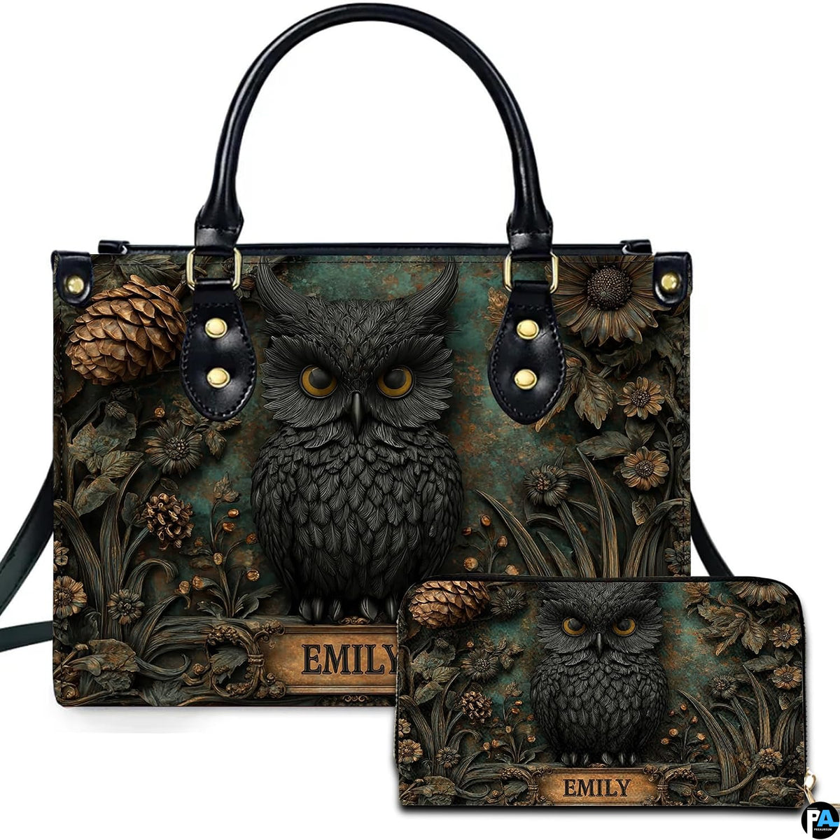 Personalized Black Owl Forest Scene Shoulder Bag, Gift for Her