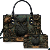 Horned Owl Handbag with Botanical Artwork