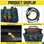 Side profile view of butterfly handbag highlighting structured depth