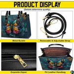 Side profile view of butterfly handbag highlighting structured depth