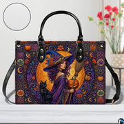 Tabletop presentation of gothic witch artwork positioned beside floral vase and circular texture inset.