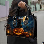 Black Cat Leather Bag – Vintage Cat Art Handbag, Stylish Animal-Themed Purse, Unique Gift for Cat Lovers