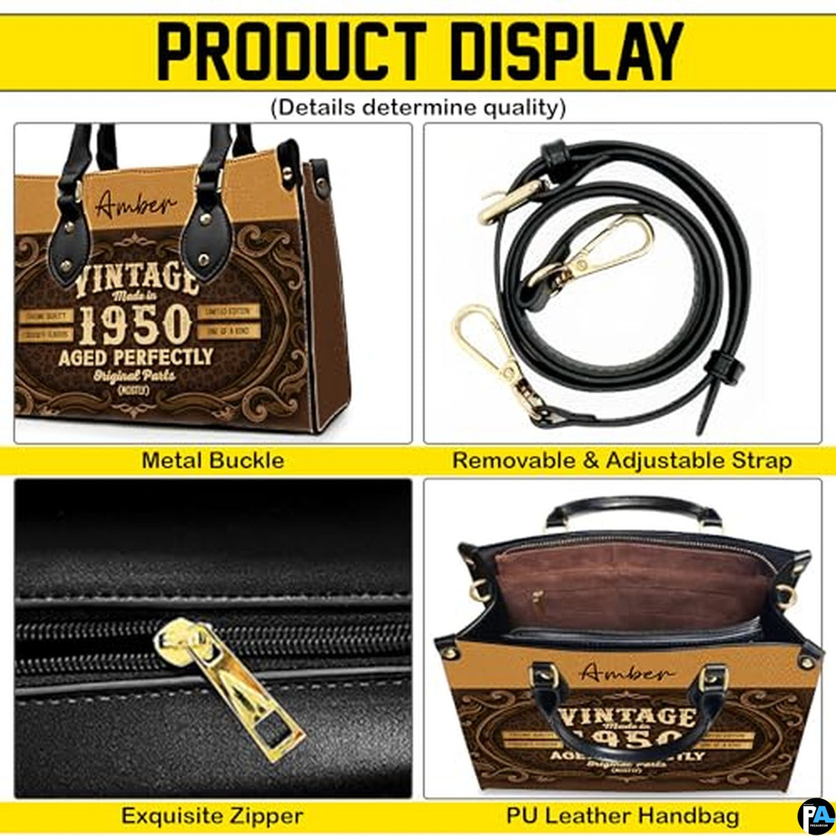 Personalized Black Women Leather Bag, Custom Name African Purses and Handbags Gifts for Mom Birthday Christmas Mothers Day