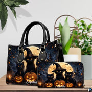 Black Cat Leather Bag – Vintage Cat Art Handbag, Stylish Animal-Themed Purse, Unique Gift for Cat Lovers