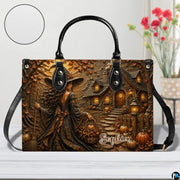Personalized Witch Handbag with Purse, Custom Name Gothic Leather Bag Set for Women, Halloween Shoulder Bag, Witch Gift
