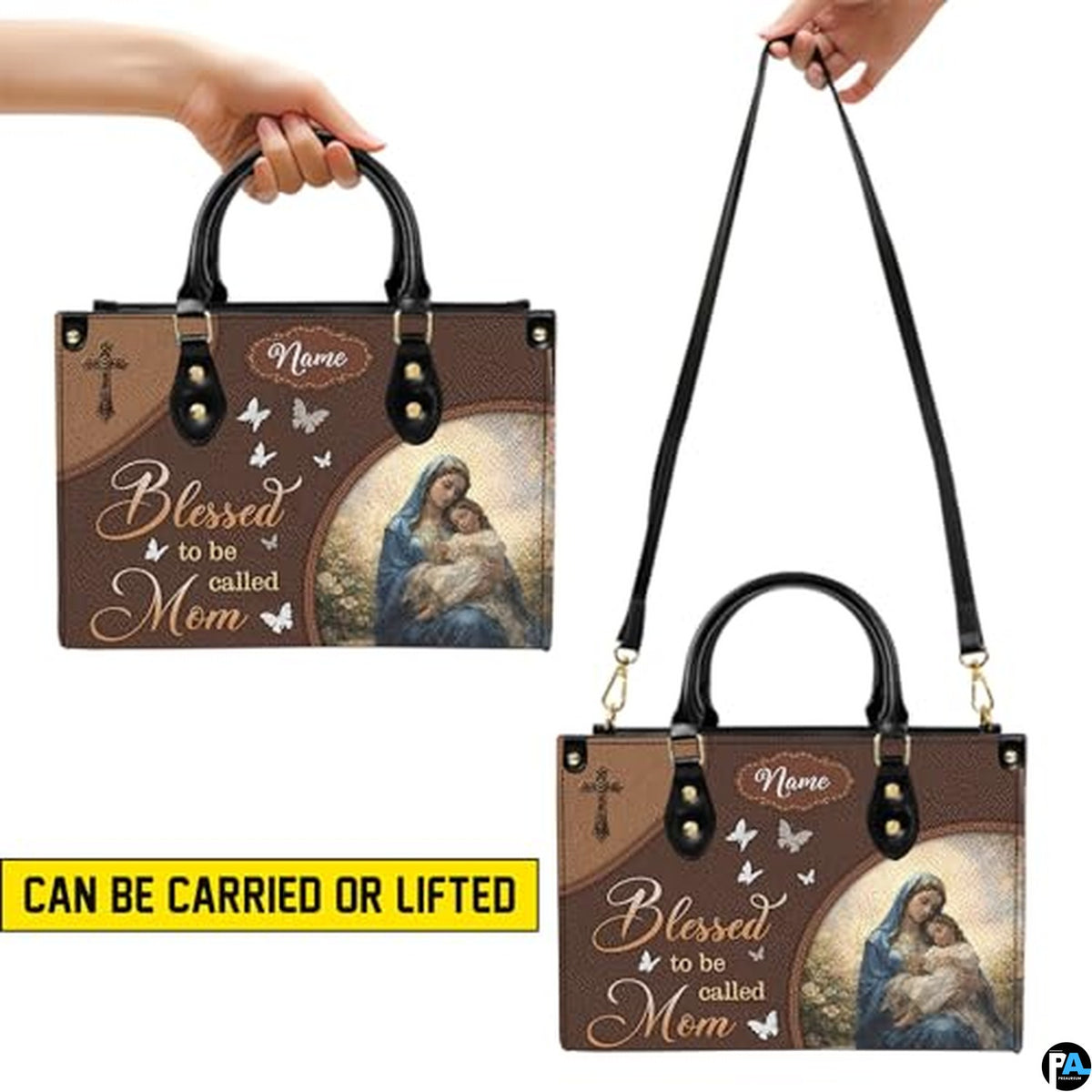 Personalized Leather Tote Bag and Purse for Mom Grandma, Custom Name Tote Bag, Birthday Gift for Mother, Grandma Gift Idea