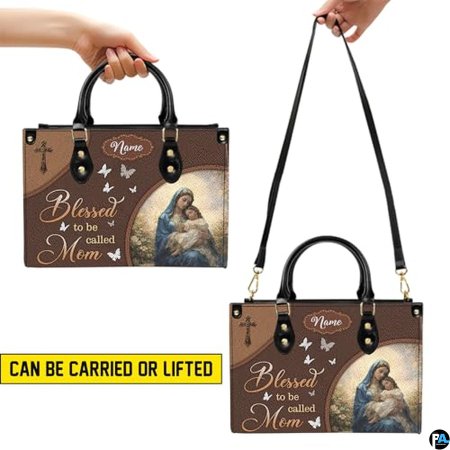 Personalized Leather Tote Bag and Purse for Mom Grandma, Custom Name Tote Bag, Birthday Gift for Mother, Grandma Gift Idea