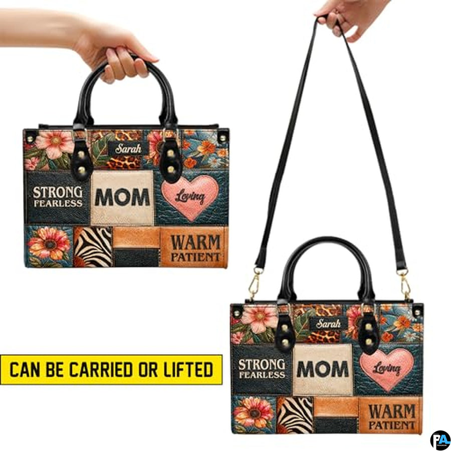 Personalized Leather Tote Bag and Purse for Mom Grandma, Custom Name Tote Bag, Birthday Gift for Mother, Grandma Gift Idea