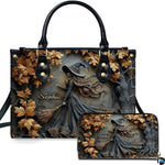 Personalized Halloween Leather Handbag – Custom Witch 3D Printing Effect Purses For Women – Spooky Gothic Shoulder Bag