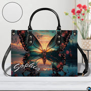Close-up front view of matching sunset butterfly wallet