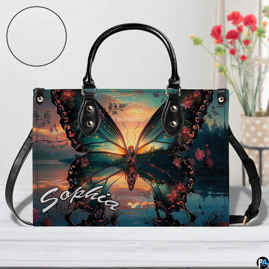 Close-up front view of matching sunset butterfly wallet