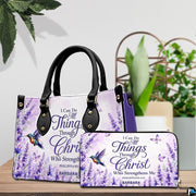 Matching zippered wallet companion featuring lavender flowers and hummingbird
