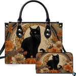 Studio showcase of black cat pumpkin art alongside matching rectangular companion accessory.