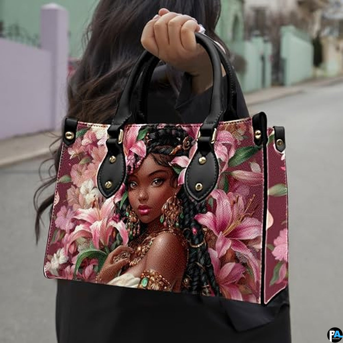 Personalized Black Women Leather Bag, Custom Name African Purses and Handbags Gifts for Mom Birthday Christmas Mothers Day