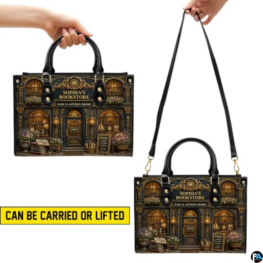 Personalized Book Lover Leather Handbag for Women, 3D Bookstore Library Tote Bag, Literary Gift for Readers, Bookworms