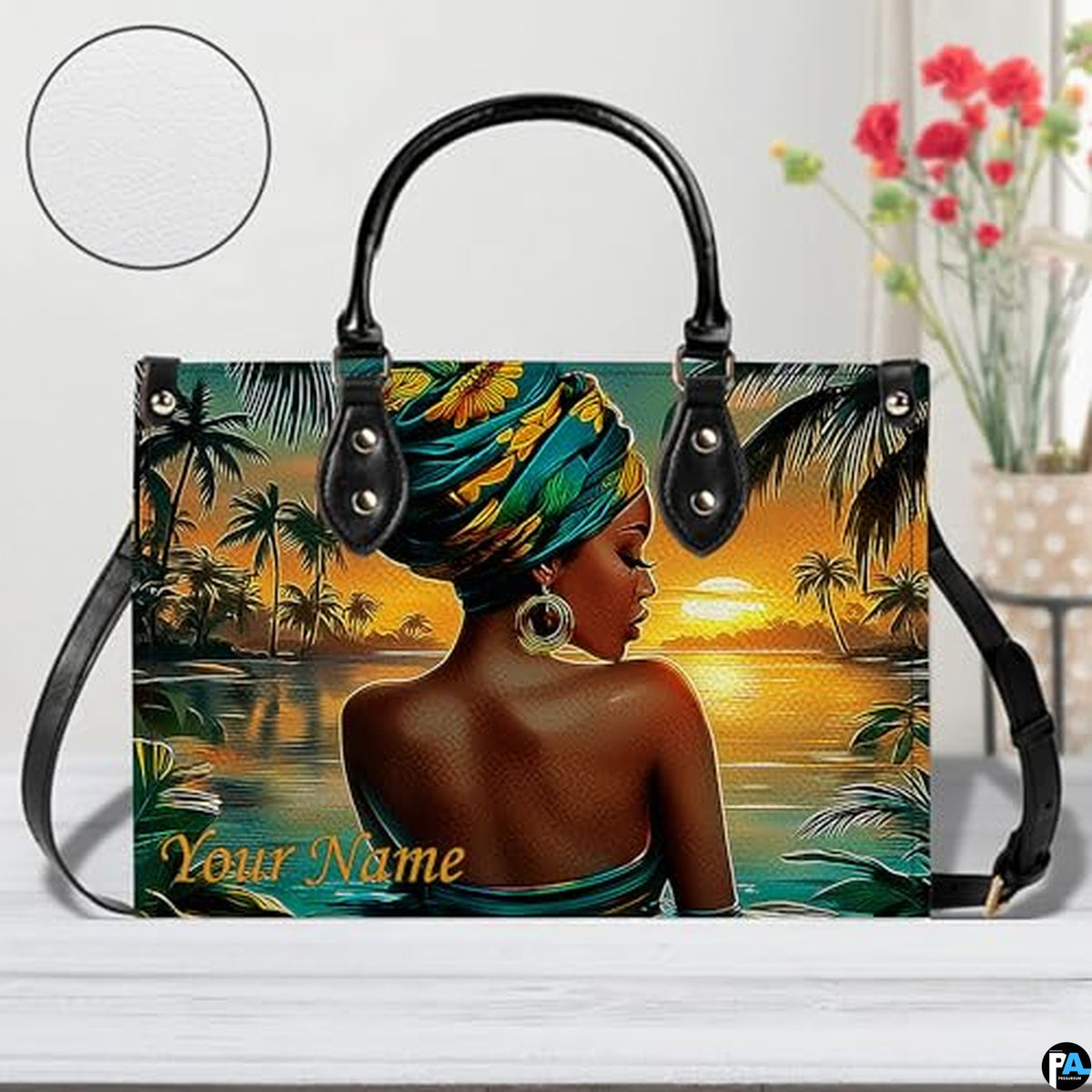 Personalized Black Women Leather Bag, Custom Name African Purses and Handbags Gifts for Mom Birthday Christmas Mothers Day