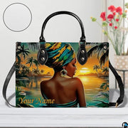 Personalized Black Women Leather Bag, Custom Name African Purses and Handbags Gifts for Mom Birthday Christmas Mothers Day